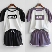 2021 New set womens summer fashion shorts running short sleeve shorts students loose Sports Leisure two-piece set