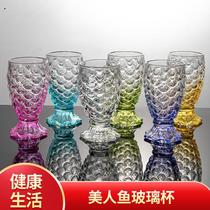 Crystal glass cup heat-resistant tea cup fish scale cup dragon squamous cup juice cup foreign wine glass net red mermaid glass goblet
