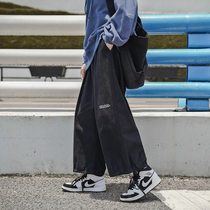Fried street pants Men ruffian handsome trousers Spring and autumn season salt Japanese high street straight tube loose casual wide leg overalls trend