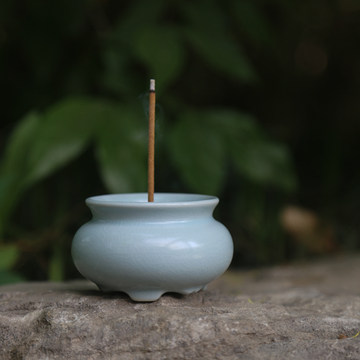 宋汝窯青釉緑釉三本足香炉 美品 陶磁器 宋汝