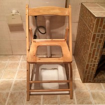 Real Cypress wooden head folding mobile toilet stool stool old man sitting chair pregnant woman stool toilet chair bath stool