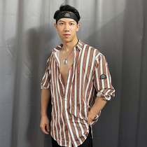 Dongxin dance suit (Heart)Latin dance striped shirt Mens International Latin professional practice suit Dance training suit