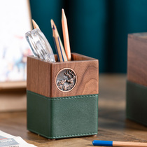 Walnut solid wood pen holder High-grade exquisite wood Nordic Office desktop desk stationery storage box bucket seat