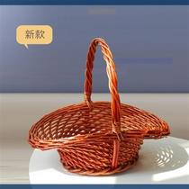 Hand-woven basket rattan thickened opening home retro dance track flower basket with flower blue empty portable home