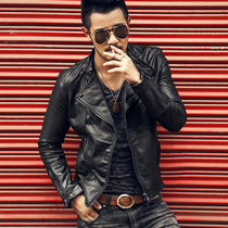 European and American flying clothing leather jacket mens retro locomotive jacket Korean version of washed stand collar leather mens slim leather clothing tide