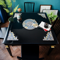 New Chinese square table mat soft glass pvc square table mat waterproof and oil-proof table cloth embroidered tea table mat