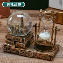 Retro creative hourglass timer snowflake crystal ball girl Tanabata gift music box desktop decorations ornaments