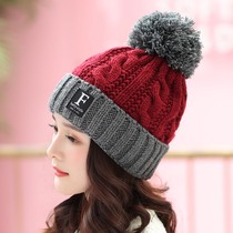 Hat female autumn and winter Korean tide Joker plus velvet warm winter riding ear protection sweet cute knitted wool hat