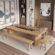 High-end customized new Chinese solid wood board Tea Table Table and Chair combination kung fu whole board tea tea table Zen log office