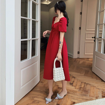 Pregnant women toast bride 2021 new size wine red dress high waist belly thin usually wear autumn