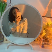 Cosmetic mirror LED desktop dresser for household with lamp princess in adjustable bedroom round mirror