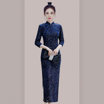Cheongsam 2021 new improved version of high-end spring and autumn long lace simple temperament slim long sleeve dress