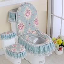 Toilet cover cover four seasons winter gold velvet toilet pad three-piece set Lace fabric zipper household toilet cover