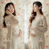 Pregnant woman photography costume beautiful khaki dress studio theme photo costume big belly mother pregnant woman Photo Costume