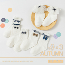Childrens socks spring and autumn girls baby Autumn socks cotton socks thin white princess bow