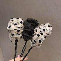 Korean bow cute hair rope hair circle Fresh literary fan ins style quality Lace Polka dot hair decoration