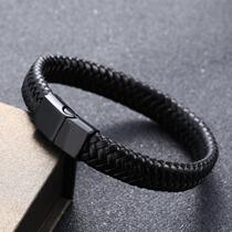 2019 student new hot-selling mens leather bracelet vintage hand-woven leather rope magnetic buckle bracelet shake sound fashion