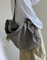 9th super large capacity canvas bag ~ gray shoulder bag crossbody leisure Japanese lazy wind ins students male and female