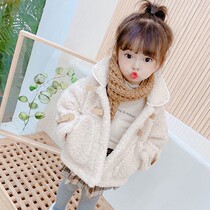 1 girl coat children 2021 autumn and winter new female treasure lamb wool plus velvet thick coat foreign Spring and Autumn Tide