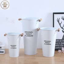 White Fields Garden Wind Iron Art Flowers Bucket Florist Waterproof Flower Arrangement Bucket Livingroom Decoration Thickening Awakened sheet Tin Barrel Furnishing