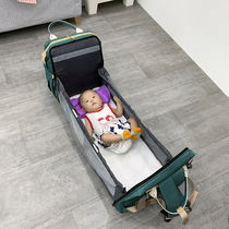 New portable mommy bag folding crib function large capacity USB out of the car can be hung stroller mother and baby bag