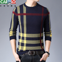 Cardile crocodile autumn and winter new sweater mens long-sleeved top thin loose round neck plaid bottoming sweater
