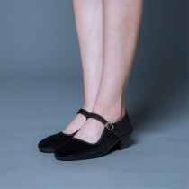 Dance velvet heels black ethnic folk dance shoes Female northeast Yangge belt with Jiaozhou black heels grading shoes