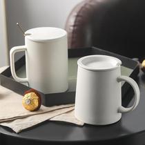 Nordic Minimalist Creative Grey White Glazed Frosted Ceramic Cup Lid Spoon Coffee Office Hotel Restaurant Home Mark Cup