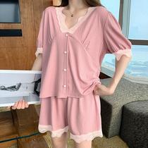 2021 summer short-sleeved thin pajamas womens new sexy lace wear home clothes womens fashion loose suit