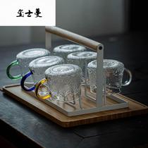 Water cup suit household glass belt to cute drink cup children simple fresh 6 cups with cup frame