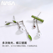 New whole body s925 silver stud earrings girls bamboo tube pearl earrings retro Chinese style asymmetric hipster earrings