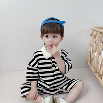 Baby clothes Summer thin Early Childhood Ocean Gas Striped Polo Flipped half sleeve Harvest male baby Conjoined in summer