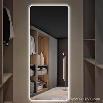 No frame full body mirror wearing mirror led lamp mirror wall-mounted rounded corner clothing barbershop intelligent fitting mirror with lamp mirror
