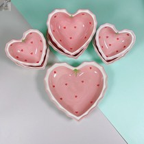 New home Ceramic Strawberry Peach Hearts Bowl SPECIAL TRAY FRUIT SALAD BOWL HIGH FACE VALUE NET RED CUTLERY CAN GET IN THE OVEN
