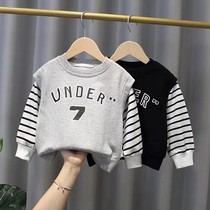 Childrens clothes boys T-shirt foreign style 2021 new small tide boy baby fake two coat spring autumn clothes