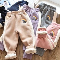 Girls plus velvet padded pants one velvet casual cotton pants children baby winter warm cotton pants sports pants