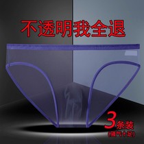 Mens triangular underwear nude sleep full transparent ultra-thin low waist sexy ice screen yarn shorts for overweight mens underwear