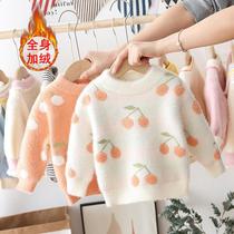 Girls sweater plus velvet padded mink velvet winter bottoming shirt baby foreign style warm coat children's sweater