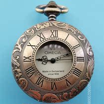 Heavy pocket watch pure copper hollow pocket watch retro OMEGA Roman numerals vintage mechanical hanging watch Clockwork