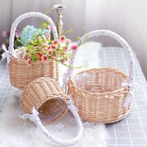 Flower girl flower blue wedding flower Flower small dance Hanfu photo props hand hand woven bamboo basket flower flower basket