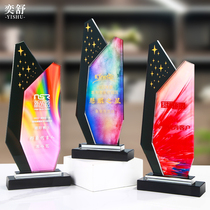  High-end creative crystal trophy custom medal custom honor new creative lettering color printing excellent employee award