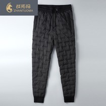 Winter white duck down mens down pants solid color thick warm padded velvet bunches foot sports pants padded pants ZW0926