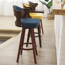 Bar Bench Solid Wood Modern Minima Home Backrest Swivel Bar Chair Bar Stool Milk Tea Cafe Front Desk High Footstool