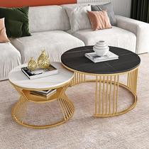 Nordic rock plate Double-containing tea table small family type living room apartment with primary and secondary tea table size round tea table combination