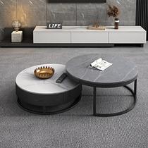 Minimalist modern marble tea table edge a few combinations Nordic light lavish rock plate Living room Small family type iron art round tea table