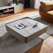 Italian Style Light Lavish Rockboard Tea Table TV Cabinet Composition Furnishings Nordic Modern Creative Living Room Square Saddle Leather Tea Table