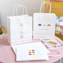 ins simple thickening gift bag net red white printing packaging bag tote bag gift bag card love cartoon paper bag
