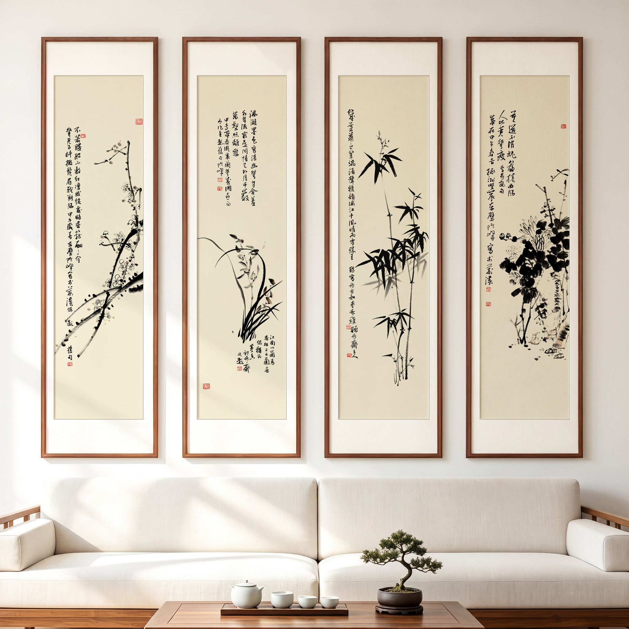 萱木堂梅兰竹菊四条屏-萱木堂梅兰竹菊四条屏促销价格、萱木堂梅兰竹菊