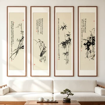 郑板桥 梅蘭竹菊 四条屏 掛け軸 中国画・新中式・客間装飾 萱木堂梅兰竹菊四条屏-萱木堂梅兰竹菊四条屏促销价格、萱木堂梅兰竹菊