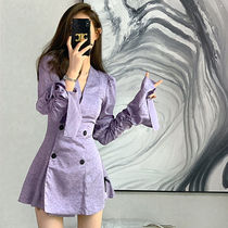 Long sleeve dress 2021 new high-end purple BAO WEN fashion high sense temperament Joker thin foreign skirt